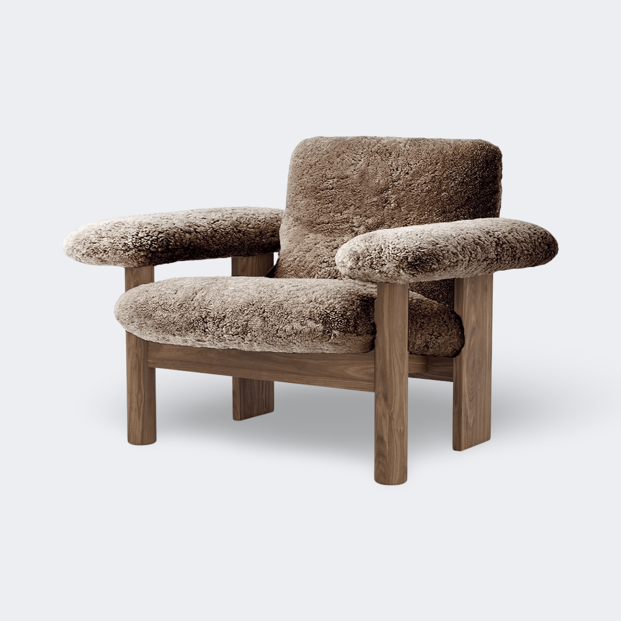 Audo Copenhagen Brasilia Lounge Chair, Low Back, Sheepskin Sheepskin Sahara Walnut - KANSO