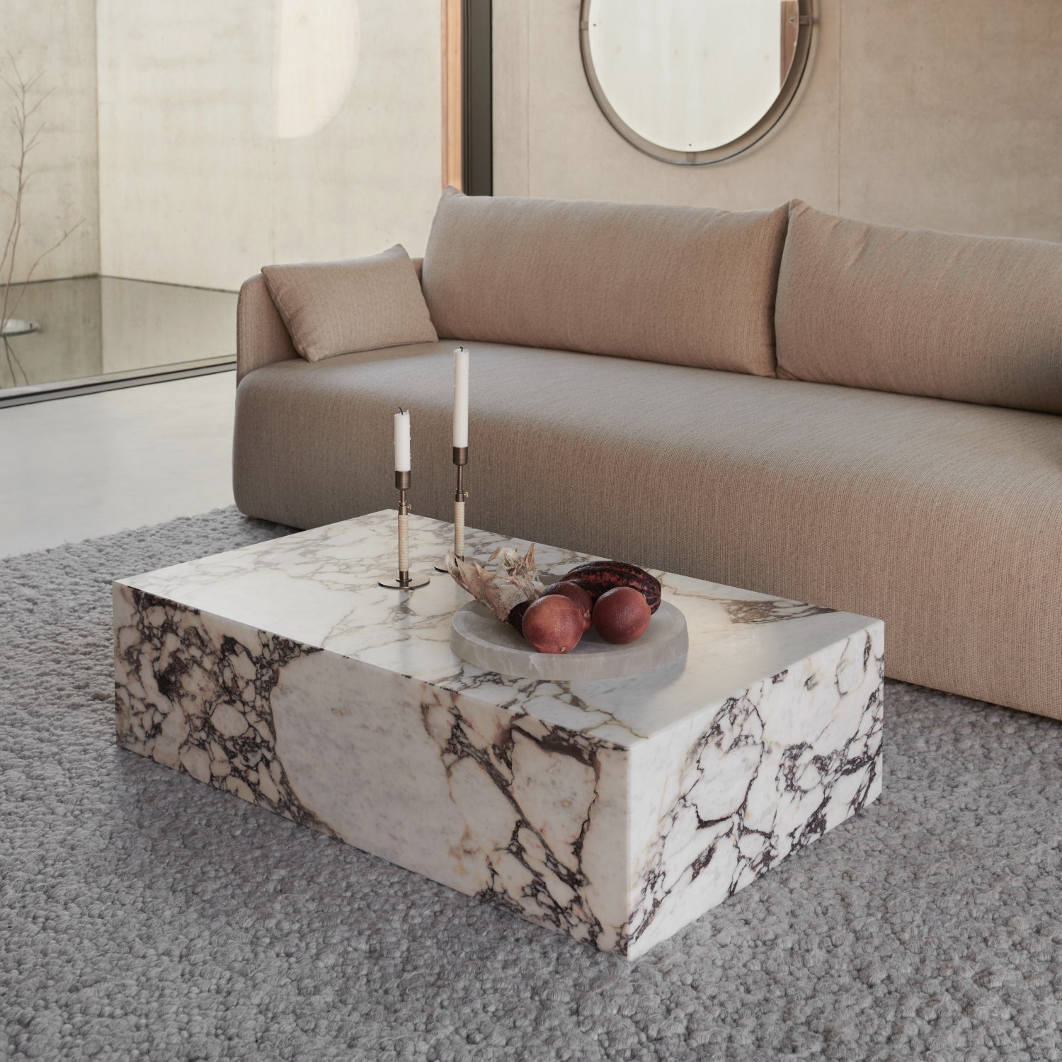 Audo Copenhagen Marble Plinth Coffee Table, Low Calacatta Viola Marble - KANSO