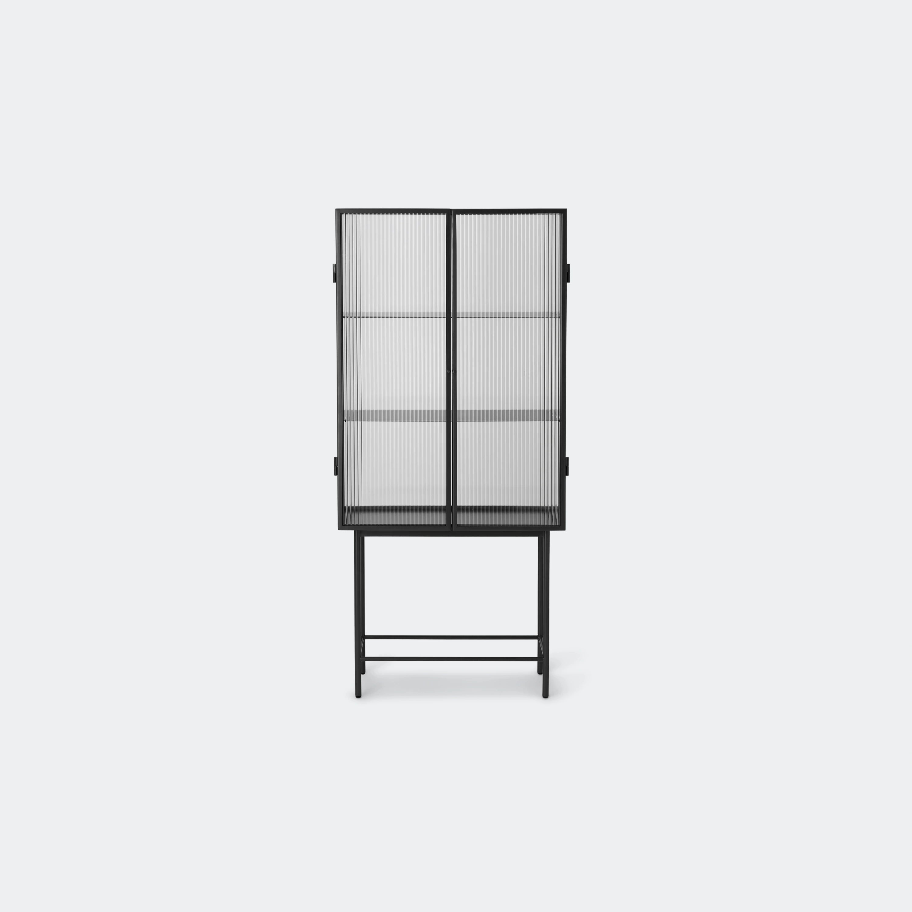 Ferm Living Haze Vitrine, Reeded Glass Black - KANSO#Color_Black