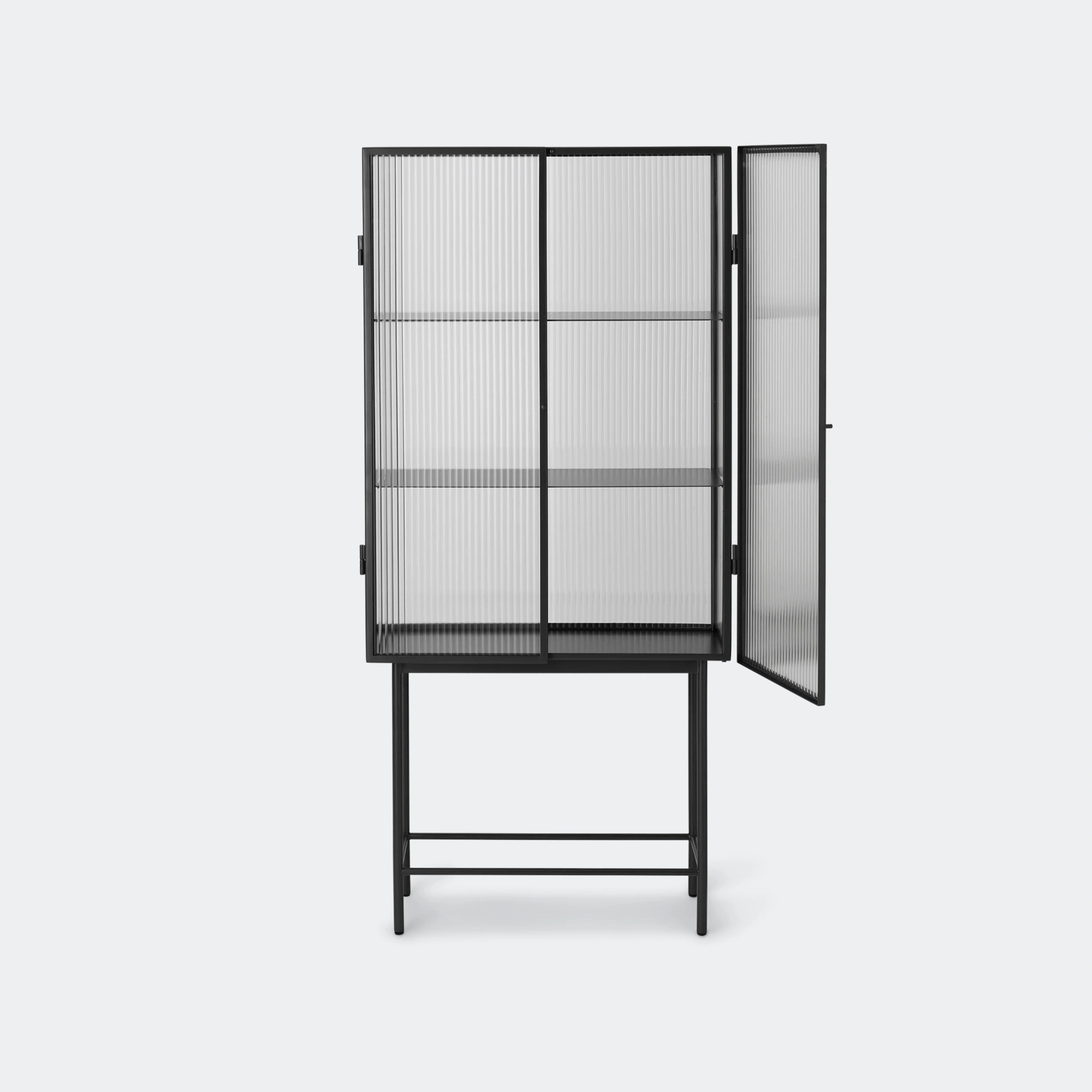 Ferm Living Haze Vitrine, Reeded Glass Black - KANSO#Color_Black